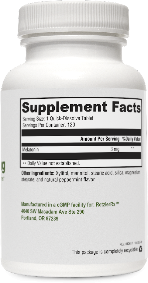 RetzlerRx® Melatonin 3 mg – Gentle Sleep & Circadian Rhythm Support Dr. Retzler’s Line of Premier Supplements HormoneSynergy