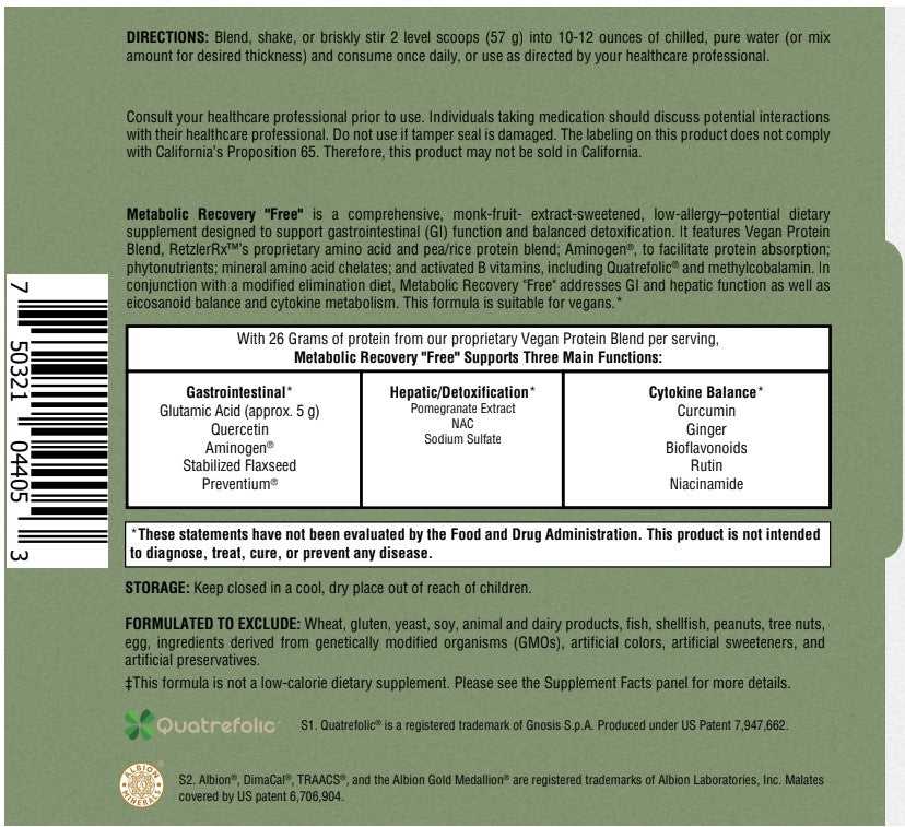 Metabolic Recovery Formula GHI "FREE" – Creamy Chocolate | Digestive, Hepatic & Metabolic Support Detoxification Dr. Retzler’s Line of Premier Supplements HormoneSynergy
