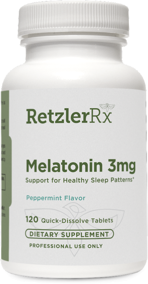 RetzlerRx Melatonin 3 mg tablets for circadian rhythm support, relaxation, and healthy sleep cycles