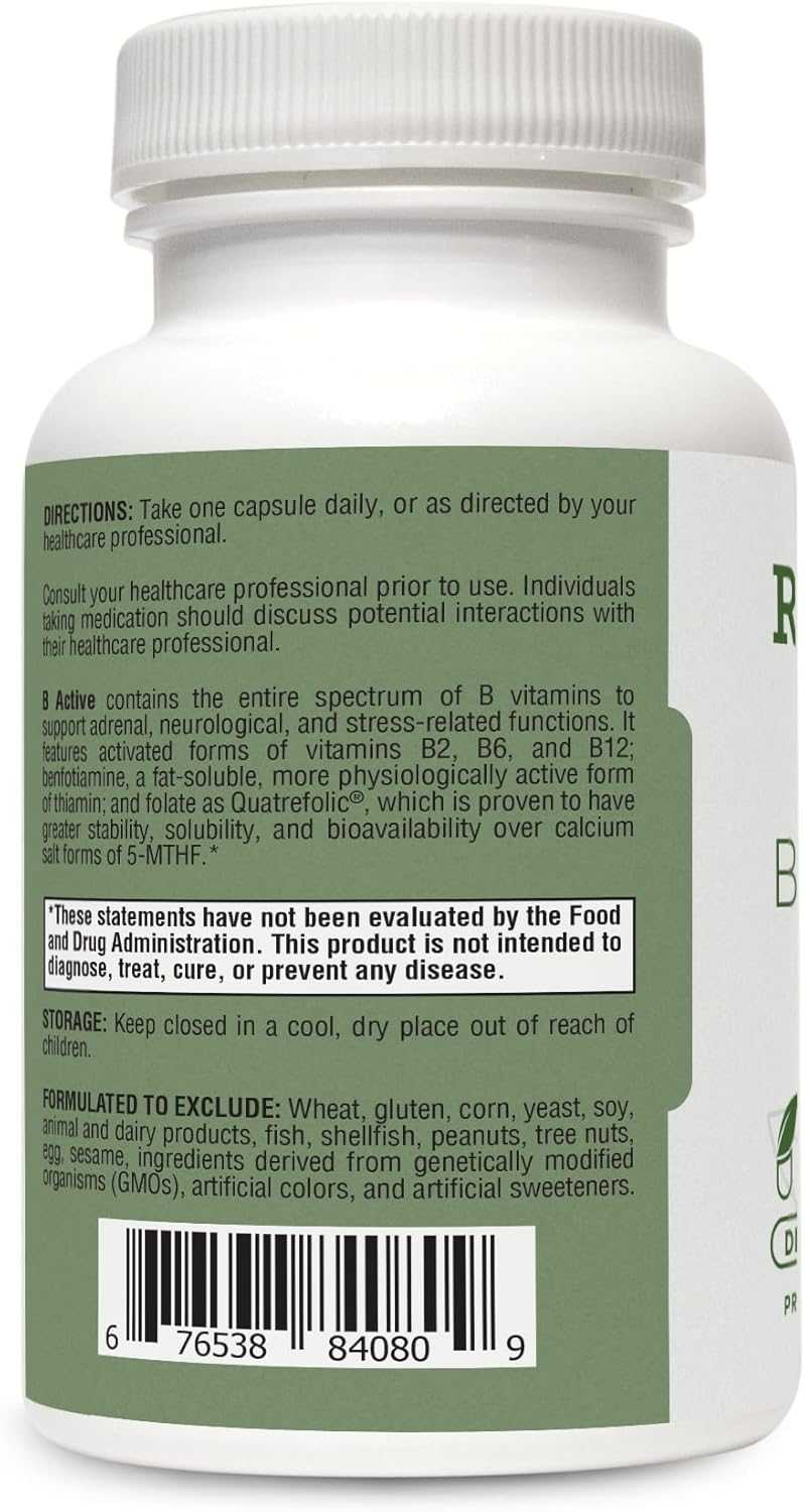 B Active Complex – Advanced Vitamin B Complex with Methylated B12 & Folate 5-MTHF / Methylation Dr. Retzler’s Line of Premier Supplements HormoneSynergy