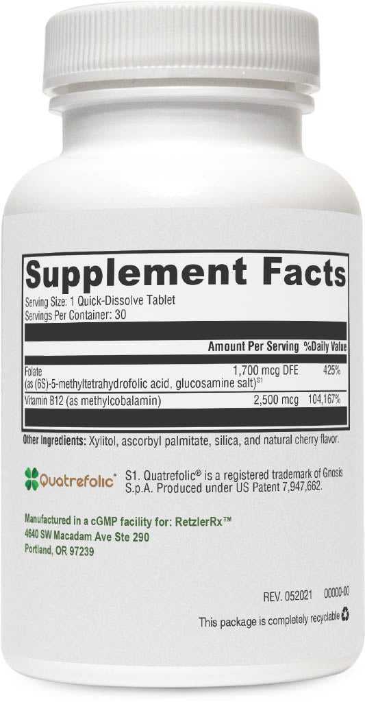 Active Folate B12 Synergy 1700 mcg L-5-MTHF + 2500 mcg B12 | Quick Dissolve Cherry Tablets | Premium RetzlerRx Supplement 5-MTHF / Methylation Dr. Retzler’s Line of Premier Supplements HormoneSynergy