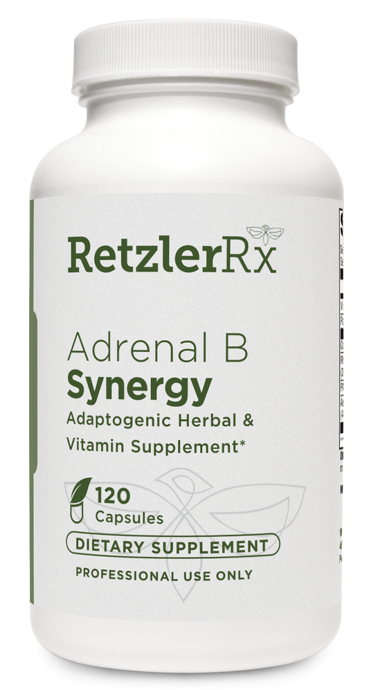 RetzlerRx Adrenal B Synergy with ashwagandha, rhodiola, and B vitamins for adrenal balance, stress resilience, and energy support