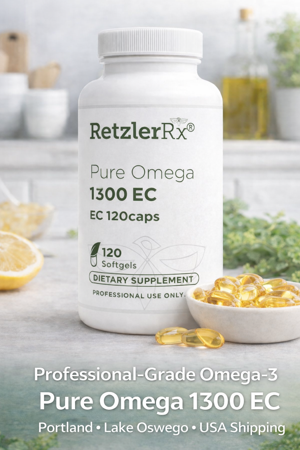RetzlerRx® Pure Omega 1300 EC with MaxSimil® high-absorption omega-3 fish oil for heart health, brain function, joint comfort, and daily wellness