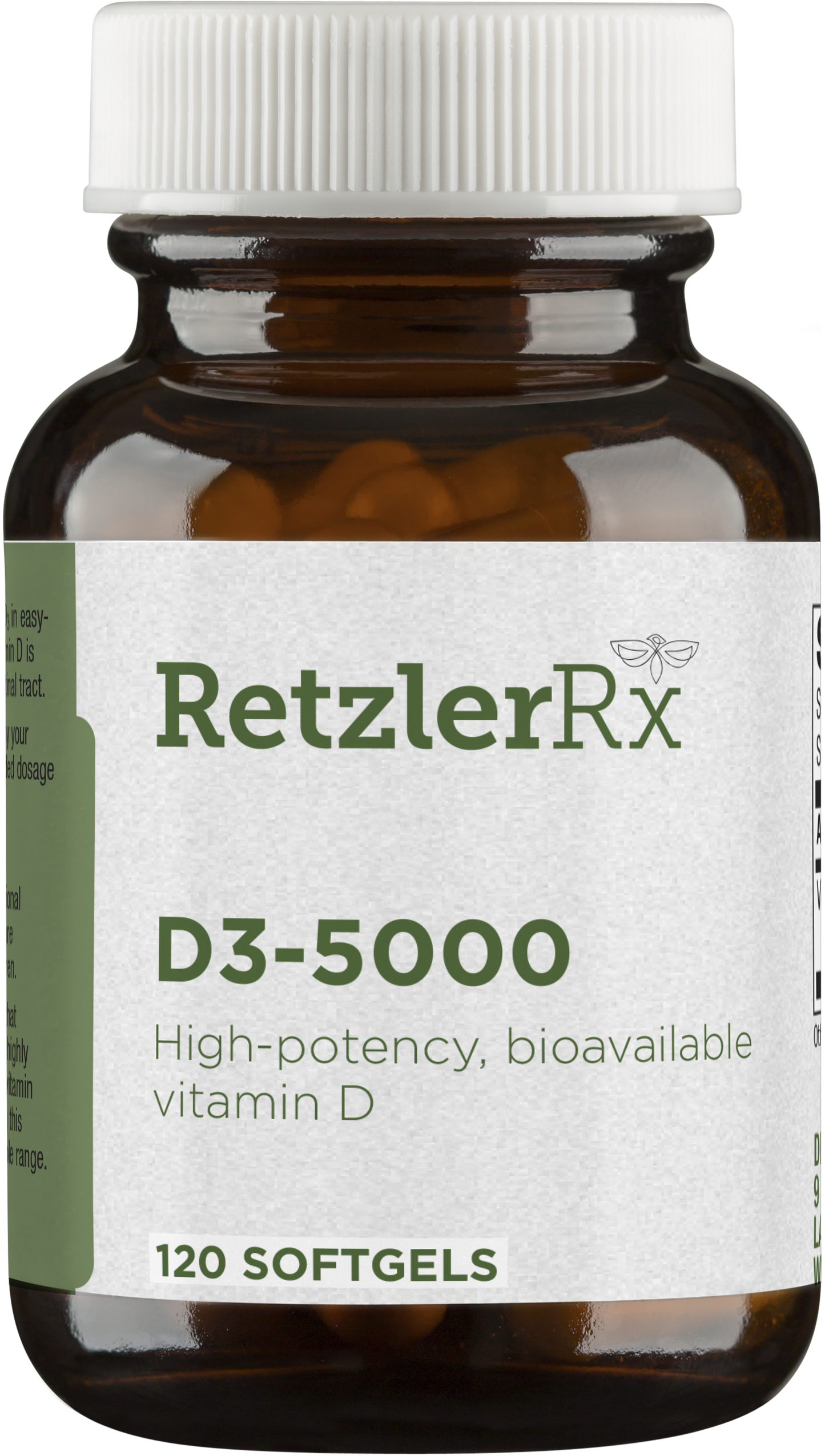 RetzlerRx High Potency Vitamin D3 5000 IU softgels for bone strength, calcium absorption, and immune support