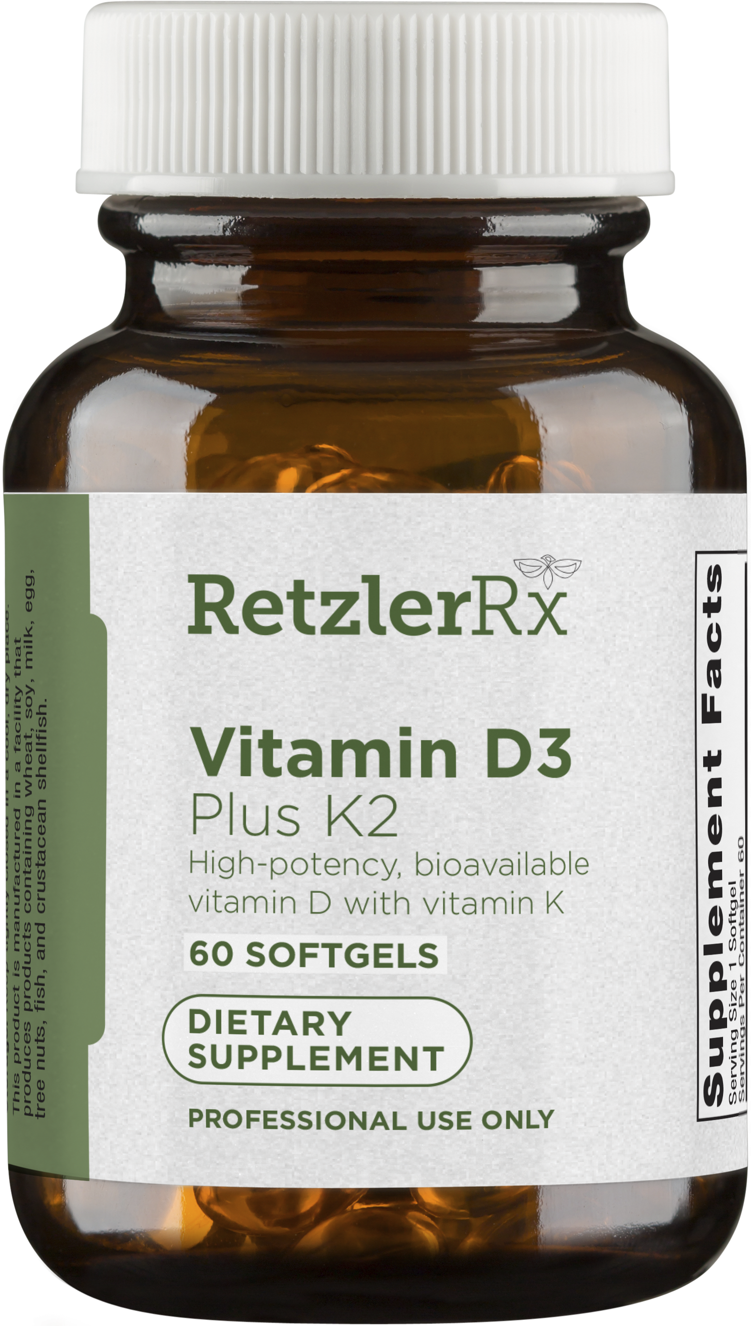 RetzlerRx 2-in-1 Support with vitamin D3 and K2 MK-7 for bone, heart, calcium, and immune support