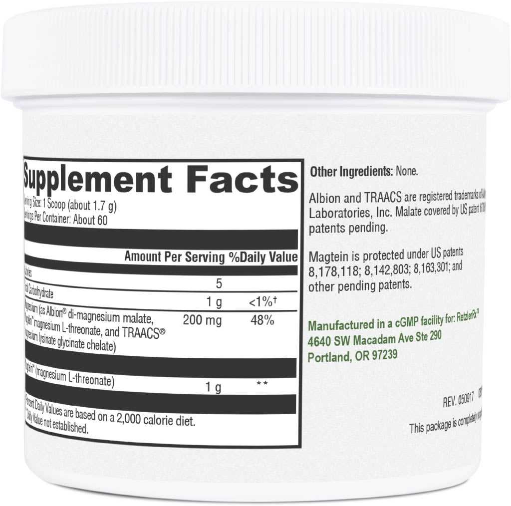 RetzlerRx® Magnesium L-Threonate Powder – Magtein® Cognitive & Sleep Support UNFLAVORED Brain and Mood Support Dr. Retzler’s Line of Premier Supplements HormoneSynergy