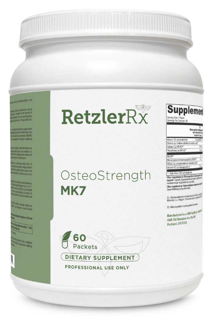 RetzlerRx OsteoStrength MK7 bone support supplement with vitamin D3 K2 MK7 and calcium for bone density and skeletal health