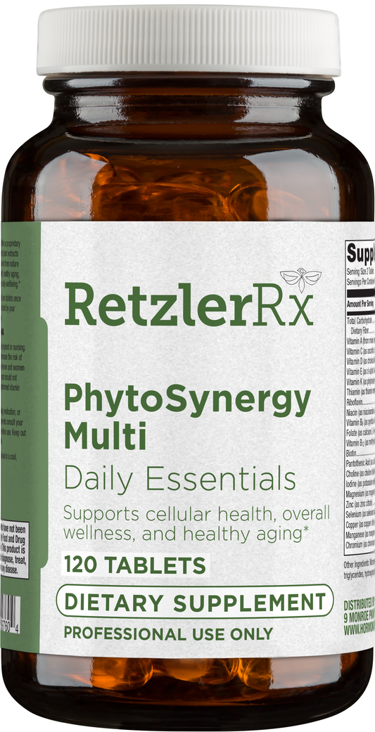 RetzlerRx PhytoSynergy Multi No Iron multivitamin with phytonutrients for cellular health and daily vitality