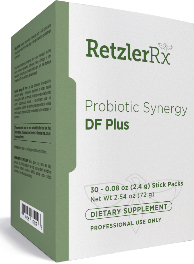 RetzlerRx Probiotic Synergy DF Plus probiotic stick packs supporting gut health microbiome balance and immune function