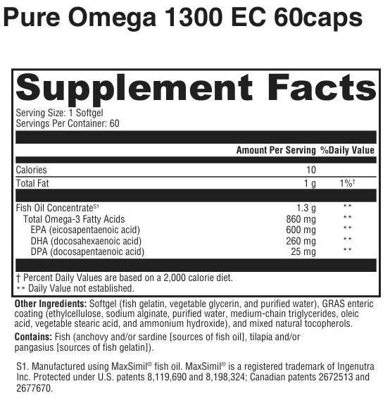 Pure Omega 1300 EC – MaxSimil® Monoglyceride Fish Oil 60 caps Cardiometabolic & Heart Health Collection HormoneSynergy