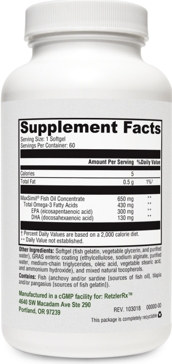 Pure Omega 650 EC – MaxSimil® High Absorption Fish Oil by RetzlerRx® Cardiometabolic & Heart Health Collection HormoneSynergy
