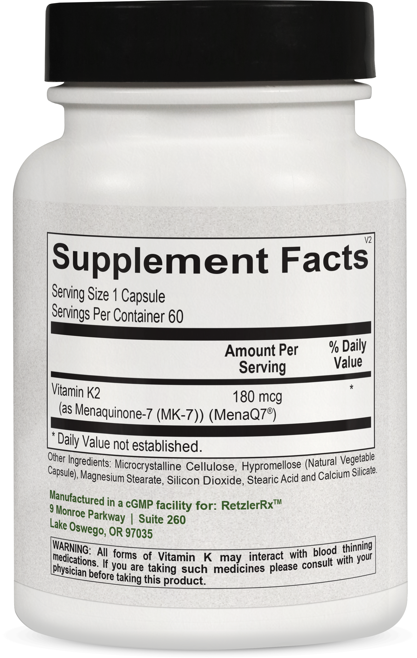Vitamin K2 180 mcg – MenaQ7® PRO MK-7 for Bone & Vascular Support by RetzlerRx® Cardiovascular Support Cardiometabolic & Heart Health Collection HormoneSynergy