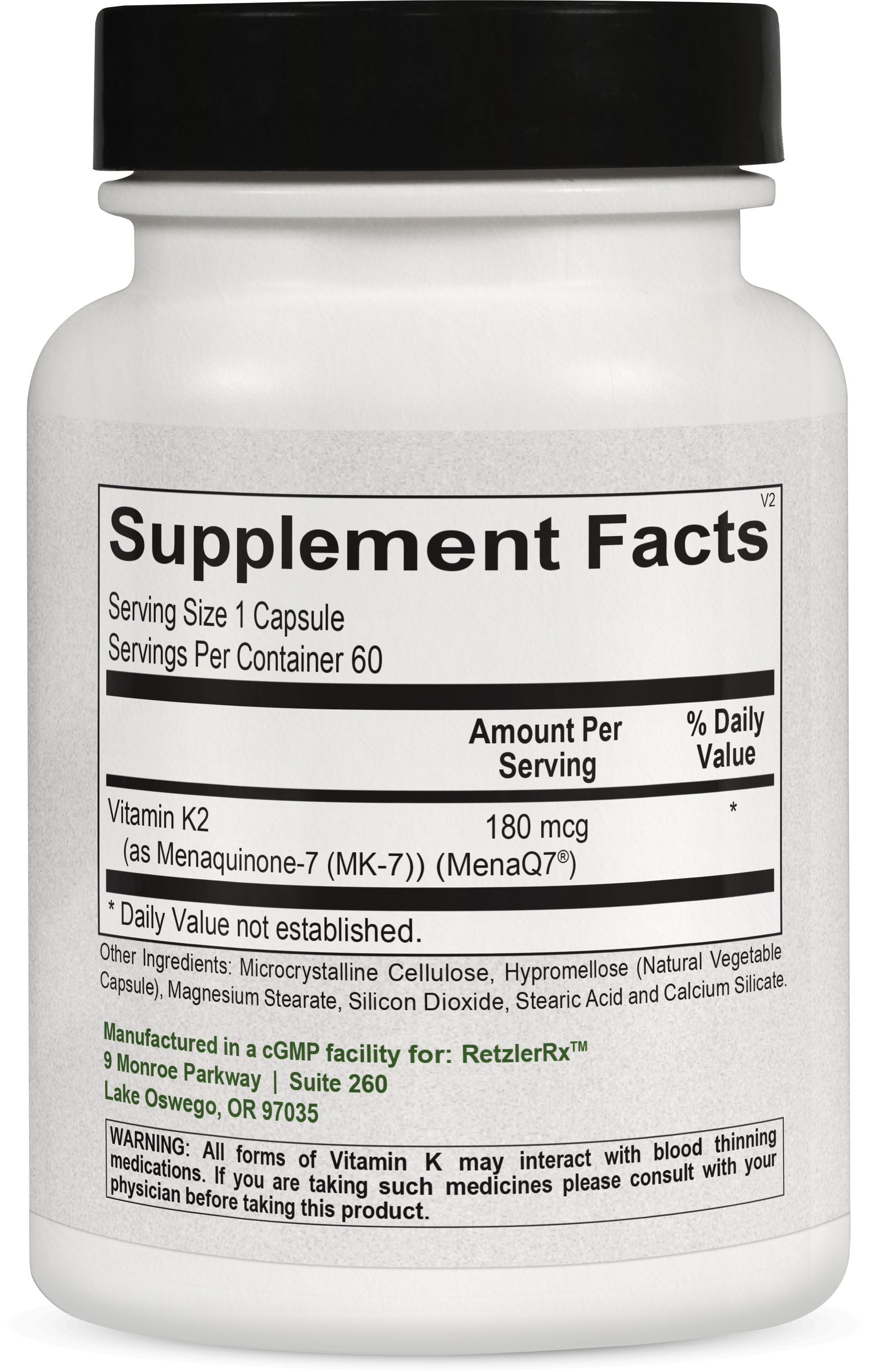 Vitamin K2 180 mcg – MenaQ7® PRO MK-7 for Bone & Vascular Support by RetzlerRx® Cardiovascular Support Cardiometabolic & Heart Health Collection HormoneSynergy