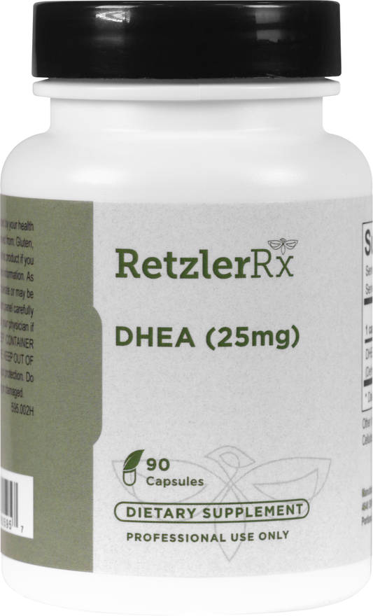RetzlerRx DHEA 25 mg supplement for hormonal balance, adrenal support, energy, and healthy aging