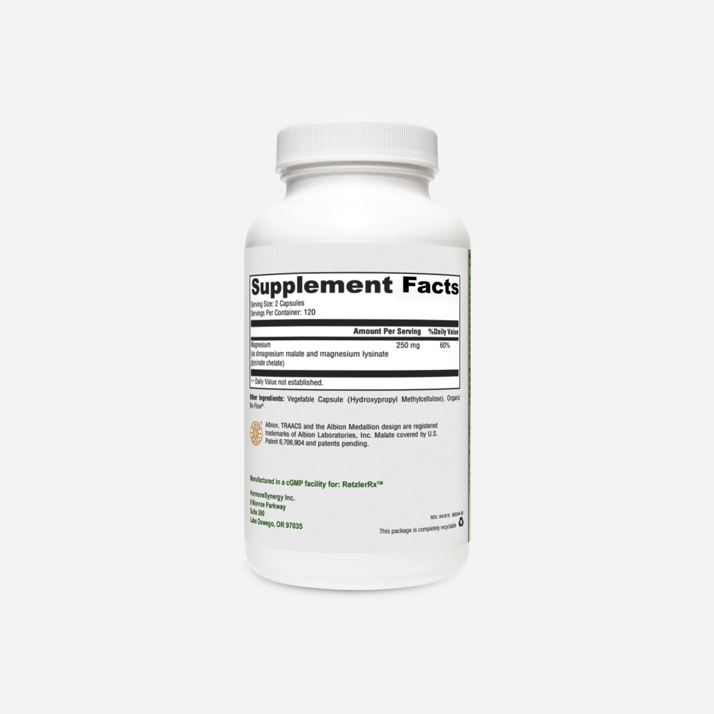 UltraMag – Albion® TRAACS® Magnesium Lysinate Glycinate by RetzlerRx® Minerals Dr. Retzler’s Line of Premier Supplements HormoneSynergy