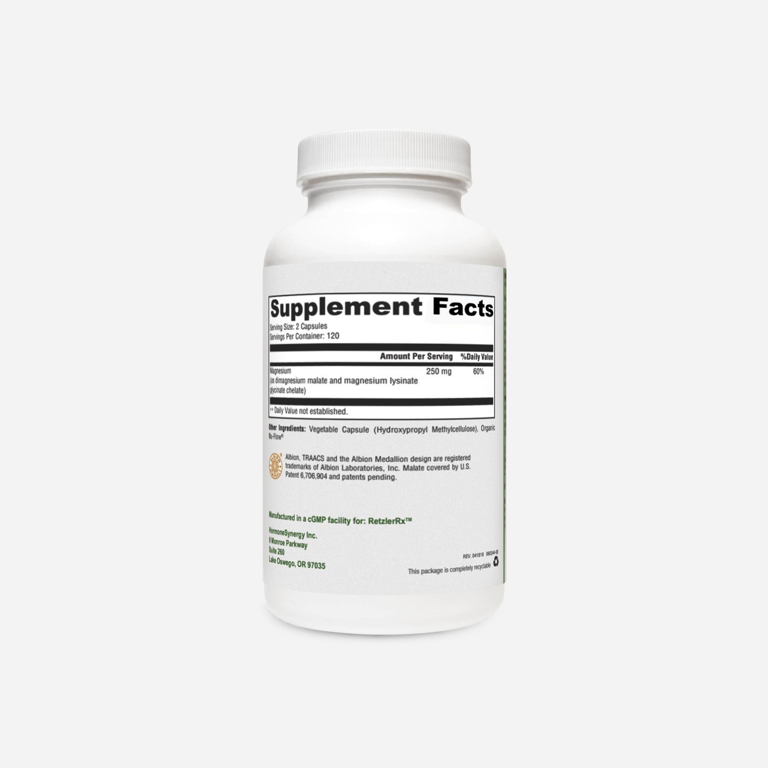 UltraMag – Albion® TRAACS® Magnesium Lysinate Glycinate by RetzlerRx® Minerals Dr. Retzler’s Line of Premier Supplements HormoneSynergy