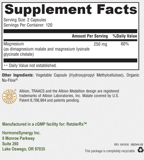 UltraMag – Albion® TRAACS® Magnesium Lysinate Glycinate by RetzlerRx® Minerals Dr. Retzler’s Line of Premier Supplements HormoneSynergy