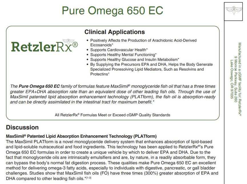 Pure Omega 650 EC – MaxSimil® High Absorption Fish Oil by RetzlerRx® Cardiometabolic & Heart Health Collection HormoneSynergy
