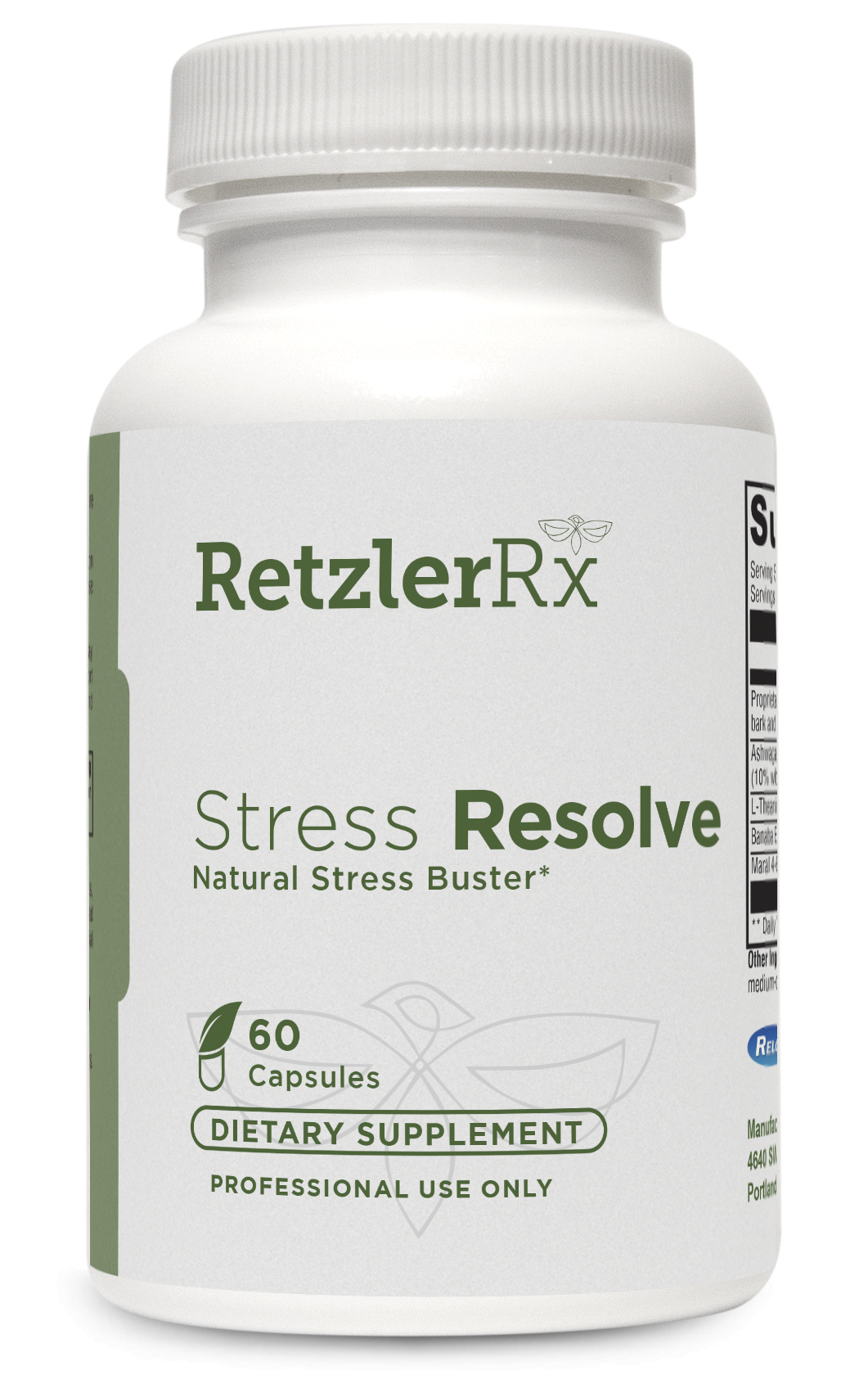 RetzlerRx Stress Resolve with magnolia, ashwagandha, and L-theanine for stress resilience, calm focus, and mood balance