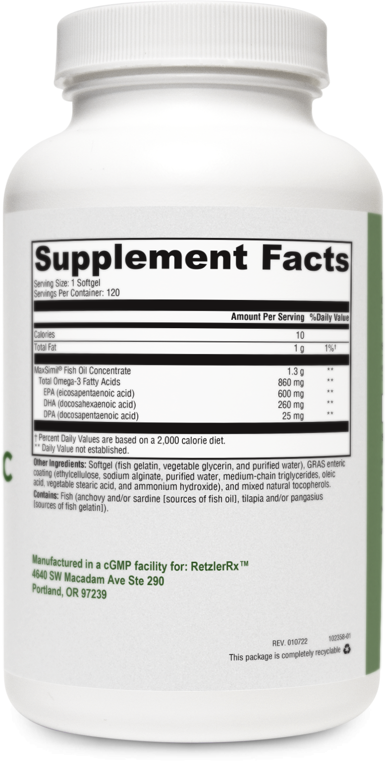 RetzlerRx® Pure Omega 1300 EC – MaxSimil® High-Absorption Fish Oil 120 ct. Cardiometabolic & Heart Health Collection HormoneSynergy