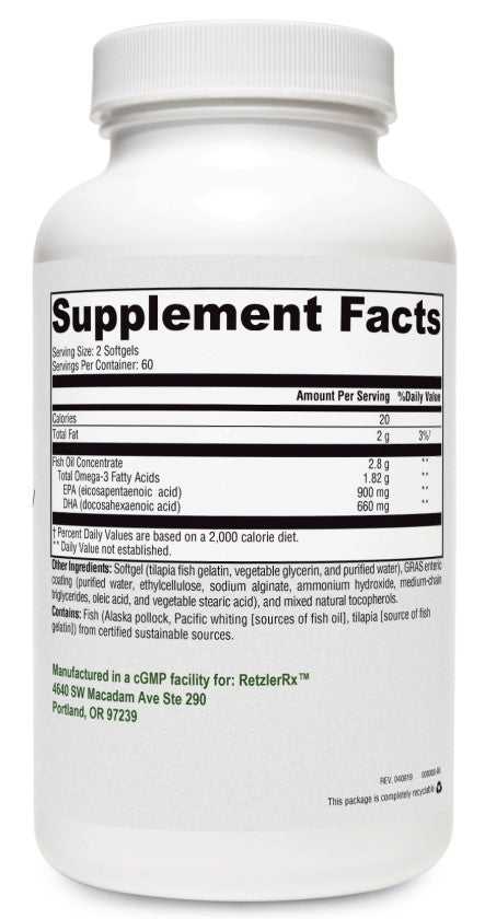 RetzlerRx® Ultra Pure High Potency Fish Oil 900 EC – Premium Omega-3 Supplement Omega 3's Cardiometabolic & Heart Health Collection HormoneSynergy