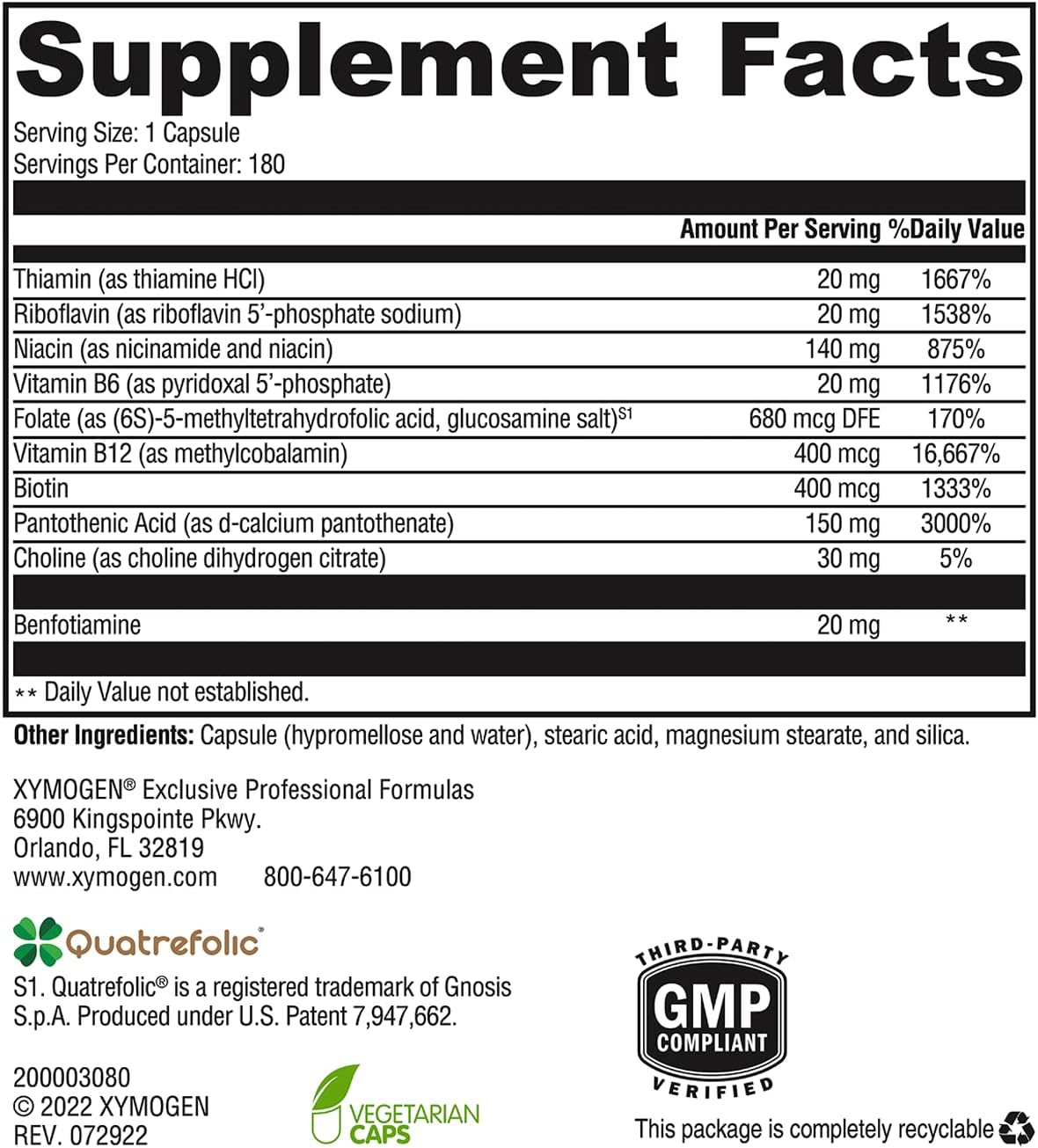B Active Complex – Advanced Vitamin B Complex with Methylated B12 & Folate 5-MTHF / Methylation Dr. Retzler’s Line of Premier Supplements HormoneSynergy