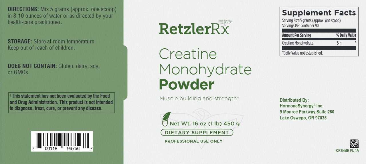 Creatine Monohydrate Powder – Micronized Creatine for Strength, Power & Recovery by RetzlerRx® Protein and Collagen Dr. Retzler’s Line of Premier Supplements HormoneSynergy