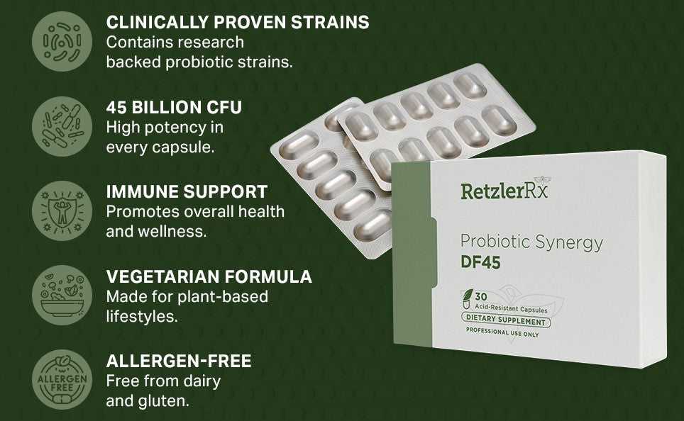 RetzlerRx® Probiotic Synergy DF 45 – Advanced Digestive & Immune Support Probiotics Dr. Retzler’s Line of Premier Supplements HormoneSynergy