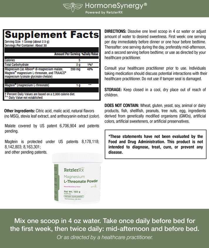 RetzlerRx® Magnesium L-Threonate Powder – Highly Absorbable Magtein® for Brain & Cognitive Support - Berry Flavor Brain and Mood Support Dr. Retzler’s Line of Premier Supplements HormoneSynergy